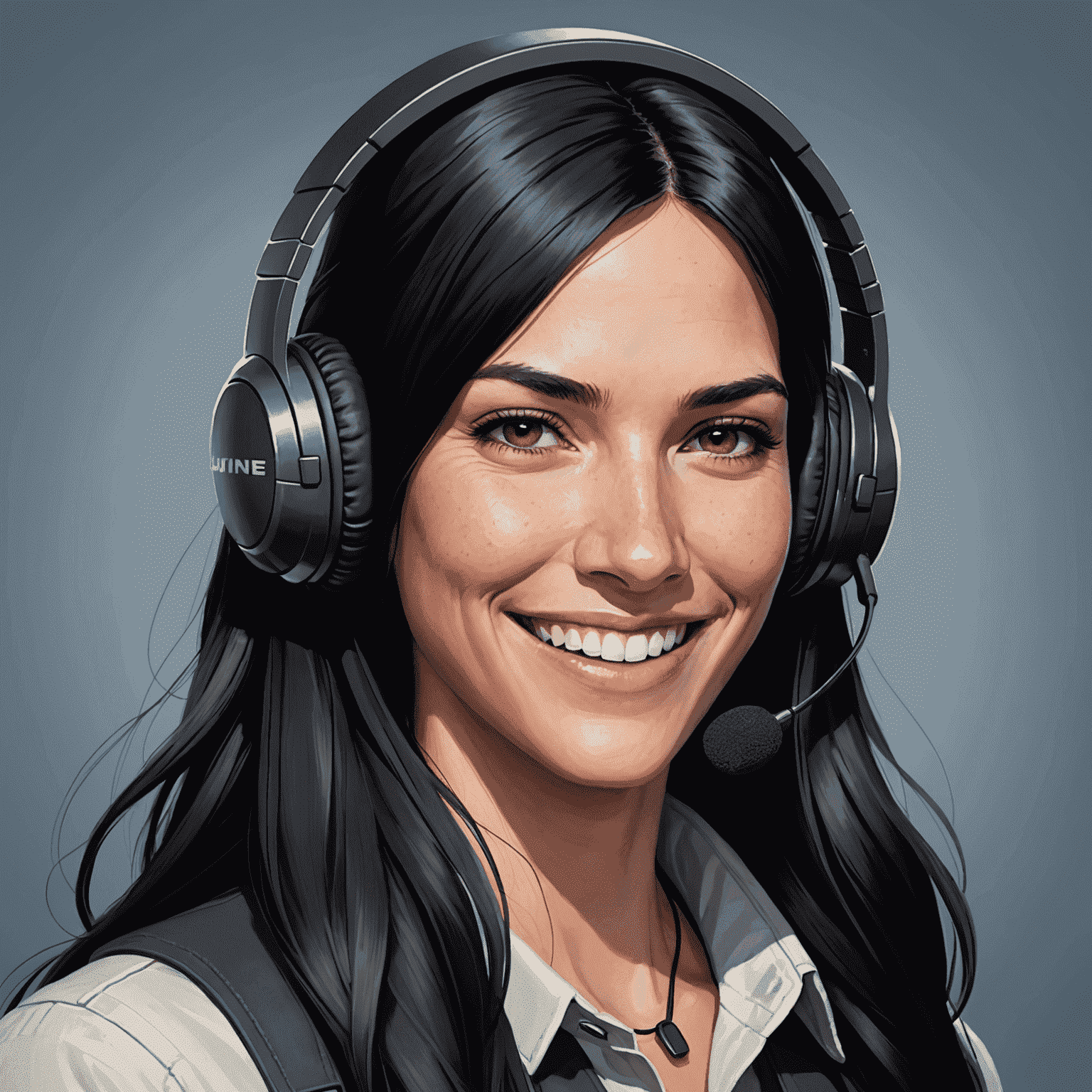 Portrait of Jane Smith, an RPG specialist with long black hair, wearing a gaming headset and smiling confidently.